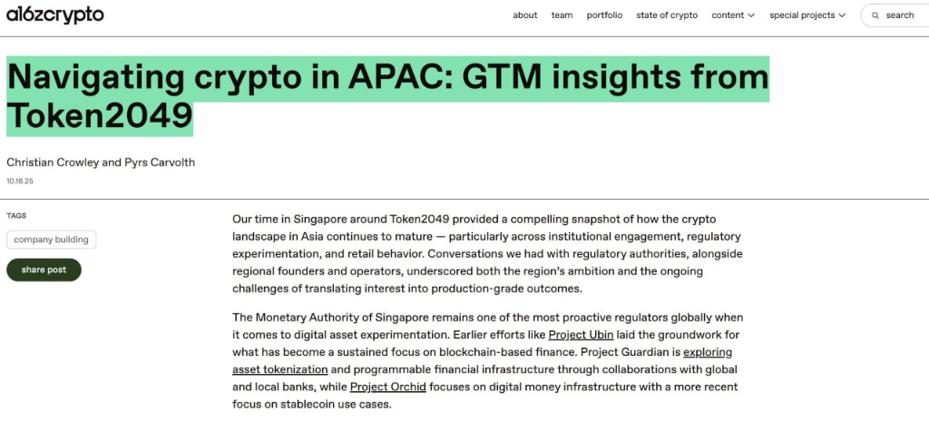 APAC Crypto Market Insights: A16z Token2049 Singapore Takeaways